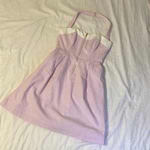 Lilly Pulitzer Marisa Seersucker Pink Halter Mini Dress Summer Striped Zipper